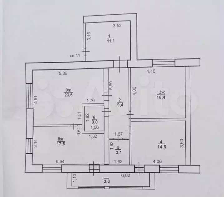 3-к. квартира, 98,7 м, 4/4 эт. - Фото 0
