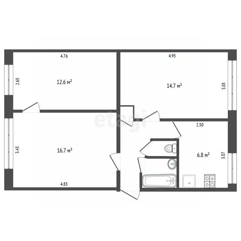 3-к кв. Томская область, Томск ул. Говорова, 54 (58.4 м) - Фото 2