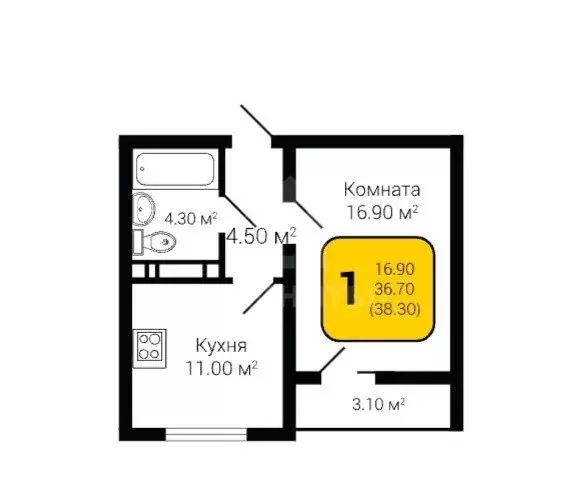 1-комнатная квартира: Воронеж, улица Загоровского, 13к2 (38.3 м) - Фото 1