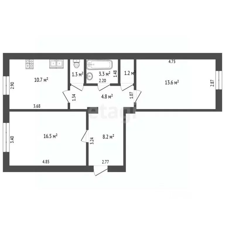 2-к кв. Самарская область, Самара пос. Южный, 18 (59.6 м) - Фото 1