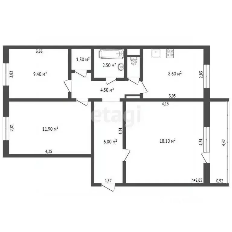 3-к кв. Кемеровская область, Прокопьевск ул. Обручева, 46 (63.0 м) - Фото 2