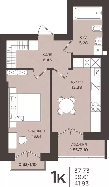 1-к кв. Калининградская область, Гурьевск  (39.61 м) - Фото 0