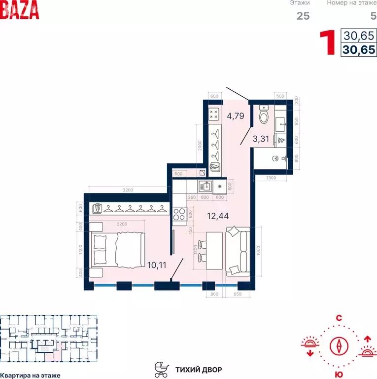 1-комнатная квартира: Екатеринбург, ЖК ДНК: Дом на Куйбышева (30.65 м) - Фото 1