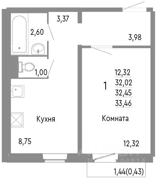 1-к кв. Челябинская область, Челябинск Нефтебазовая ул., 1к2 (32.45 м) - Фото 0