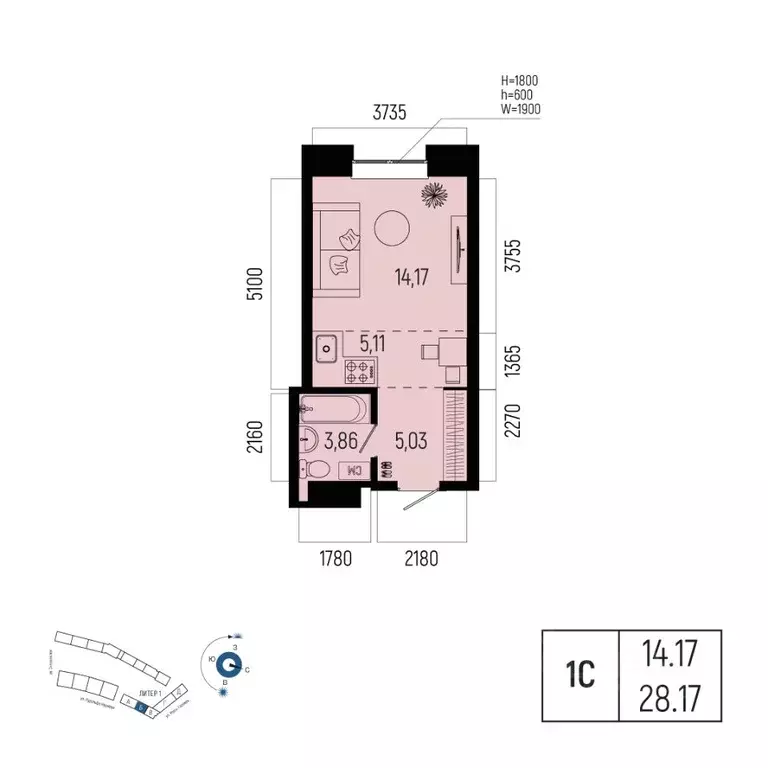 1-к кв. Башкортостан, Уфа Глумилино-1 мкр, Новатор жилой комплекс ... - Фото 0