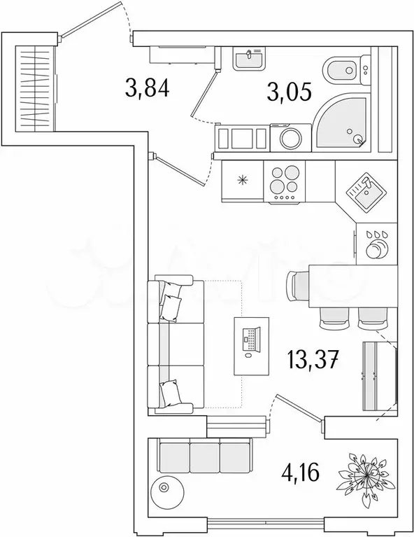 Квартира-студия, 22,3 м, 5/13 эт. - Фото 1