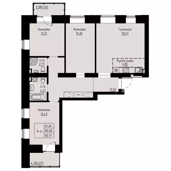 4-к кв. Красноярский край, Красноярск ул. Елены Стасовой, 82 (93.2 м) - Фото 1