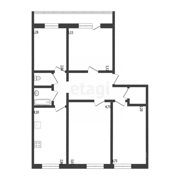 4-к кв. Белгородская область, Белгород ул. Губкина, 55 (77.2 м) - Фото 2