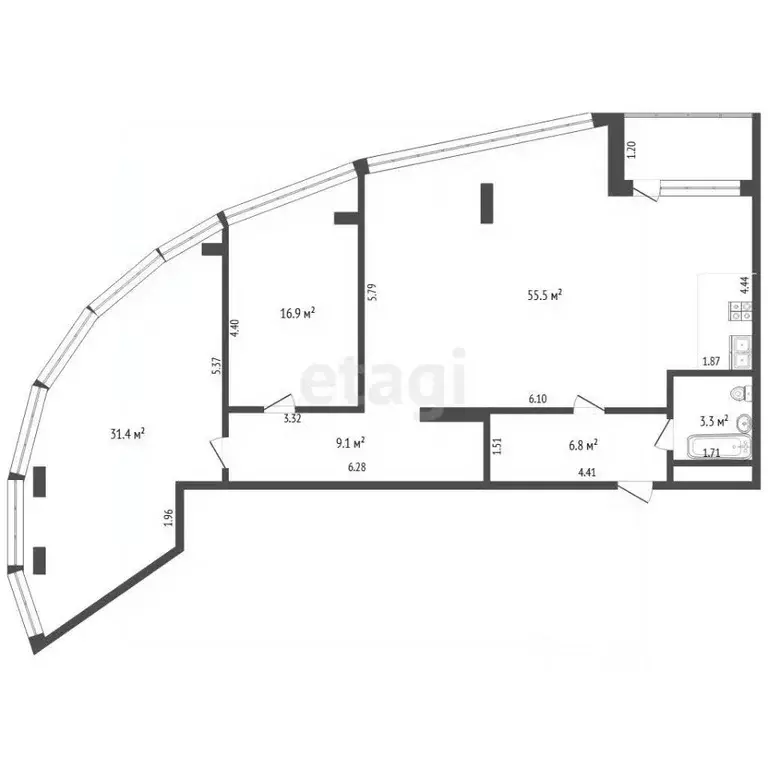 3-к кв. Чувашия, Чебоксары ул. Калинина, 93 (128.3 м) - Фото 1