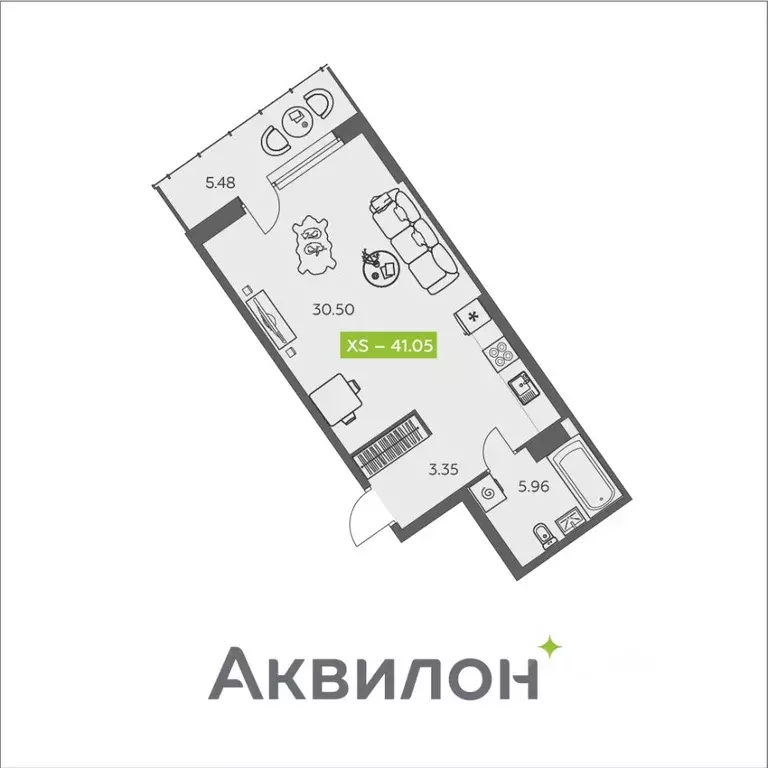 Студия Архангельская область, Архангельск ул. Валявкина, 38 (41.05 м) - Фото 1