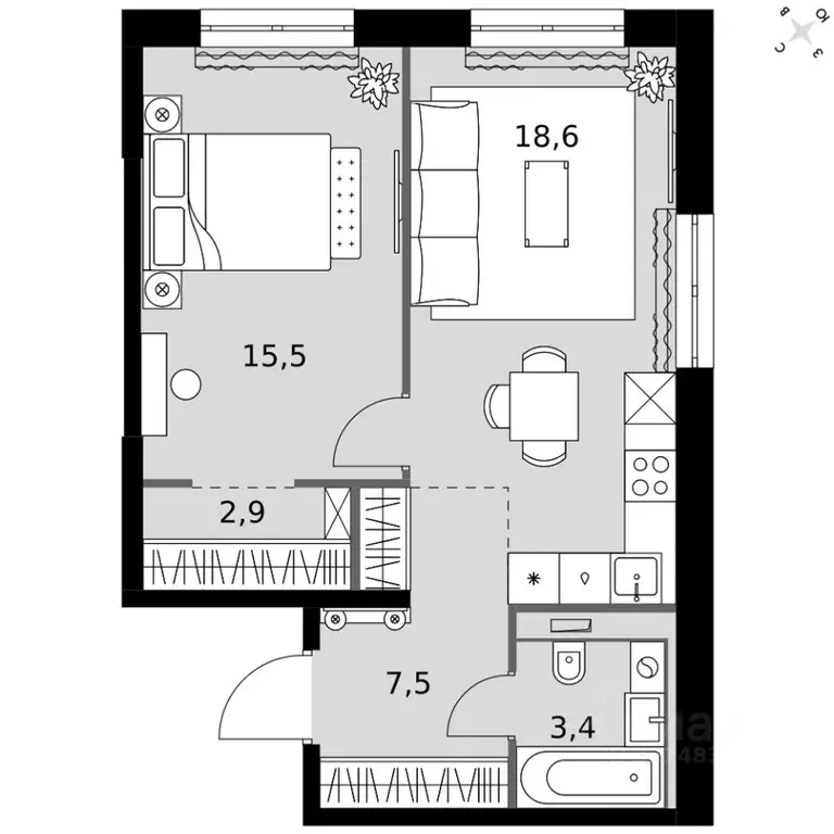 1-к кв. Татарстан, Казань Фриссон жилой комплекс (47.9 м) - Фото 2