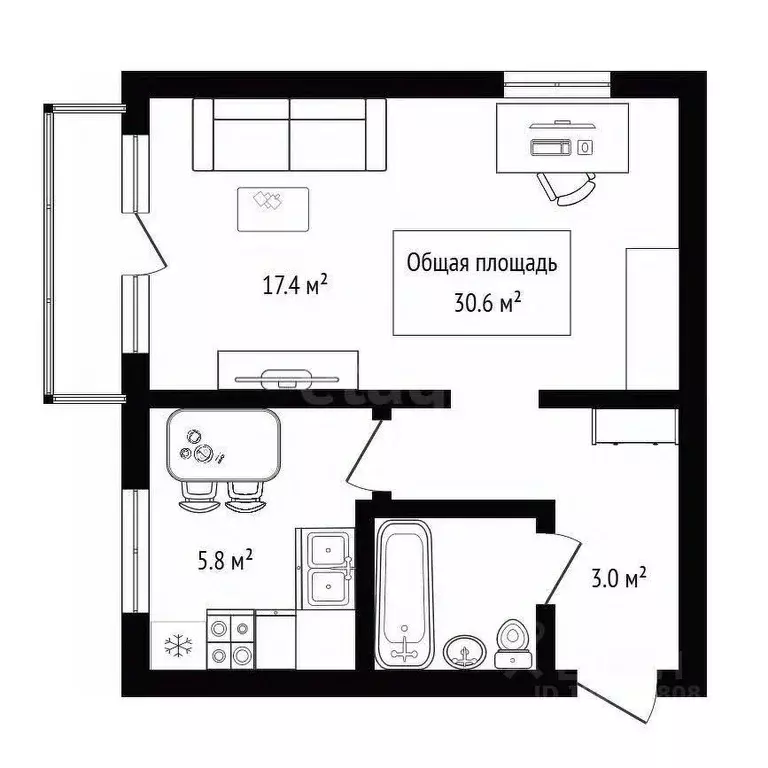 1-к кв. Новосибирская область, Новосибирск Затулинский жилмассив, ул. ... - Фото 2