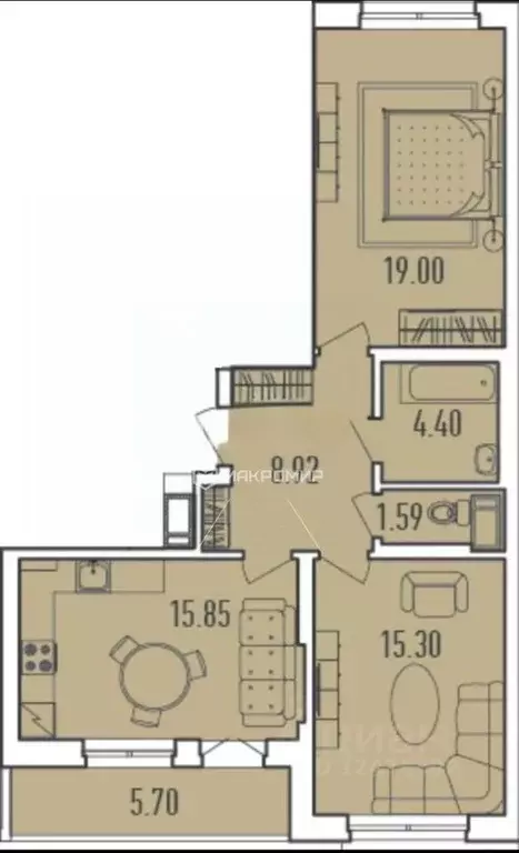 2-к кв. Санкт-Петербург Будапештская ул., 102 (65.8 м) - Фото 1