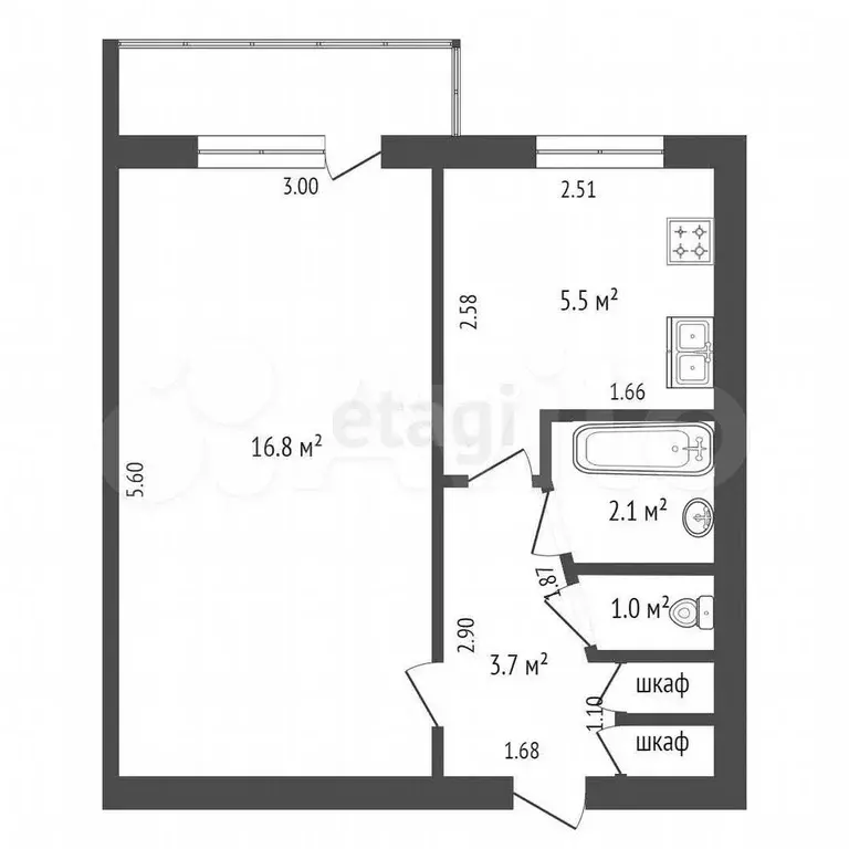 1-к. квартира, 30 м, 5/5 эт. - Фото 0