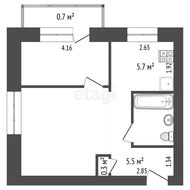 1-комнатная квартира: Северск, улица Калинина, 97 (37.7 м) - Фото 1