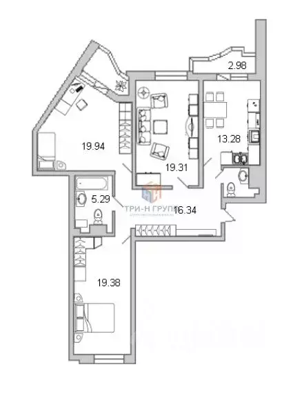3-к кв. Санкт-Петербург просп. Просвещения, 43 (99.0 м) - Фото 2