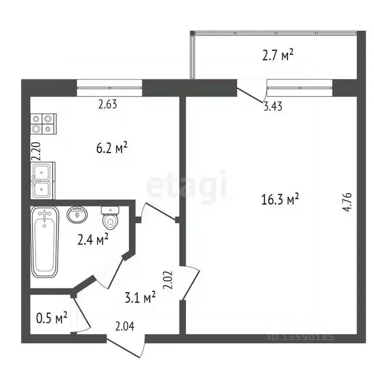 1-к кв. Самарская область, Самара Партизанская ул., 167А (29.3 м) - Фото 1