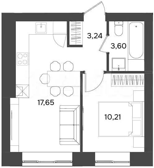 1-к. квартира, 34,7 м, 1/9 эт. - Фото 1