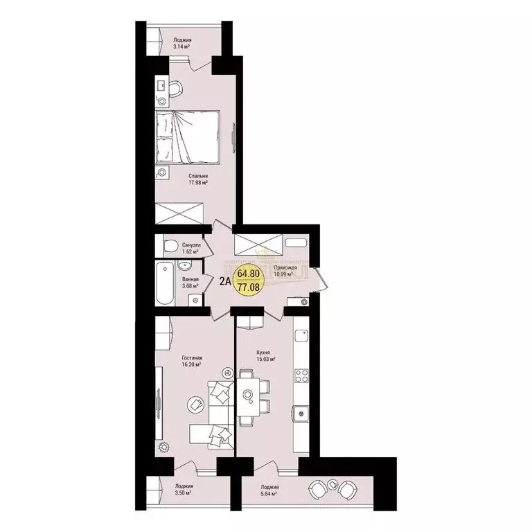 2-комнатная квартира: Йошкар-Ола, улица Зарубина, 12 (77.08 м) - Фото 1