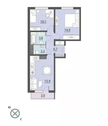 2-к кв. Свердловская область, Екатеринбург Широкая Речка мкр, Меридиан ... - Фото 2