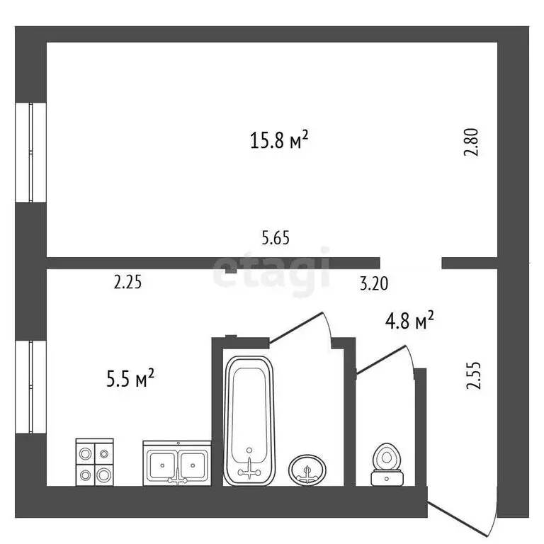 1-комнатная квартира: село Голубинка, улица Ленина, 11 (29.3 м) - Фото 0