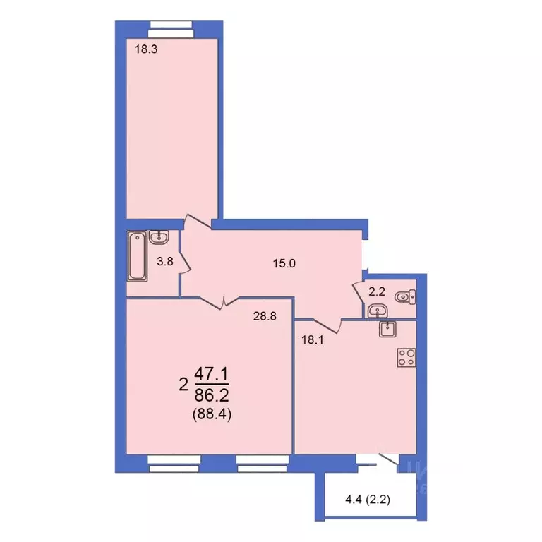 3-к кв. Вологодская область, Вологда Молодежная ул., 22 (88.3 м) - Фото 1