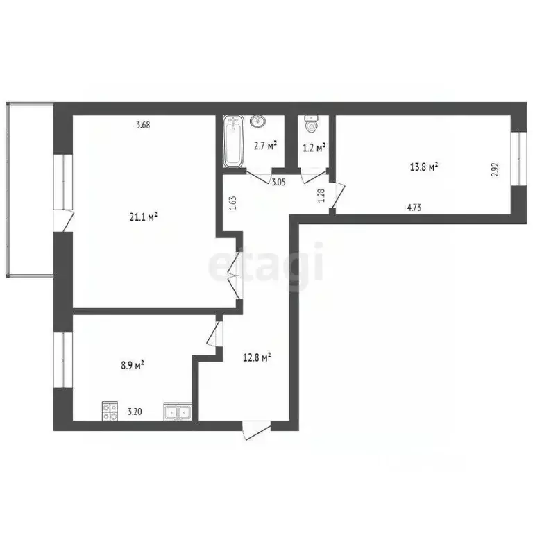 2-к кв. Саха (Якутия), Якутск Сосновая ул., 2 (60.5 м) - Фото 2