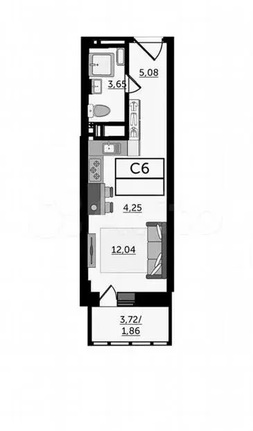 Квартира-студия, 26,8м, 22/25эт. - Фото 1