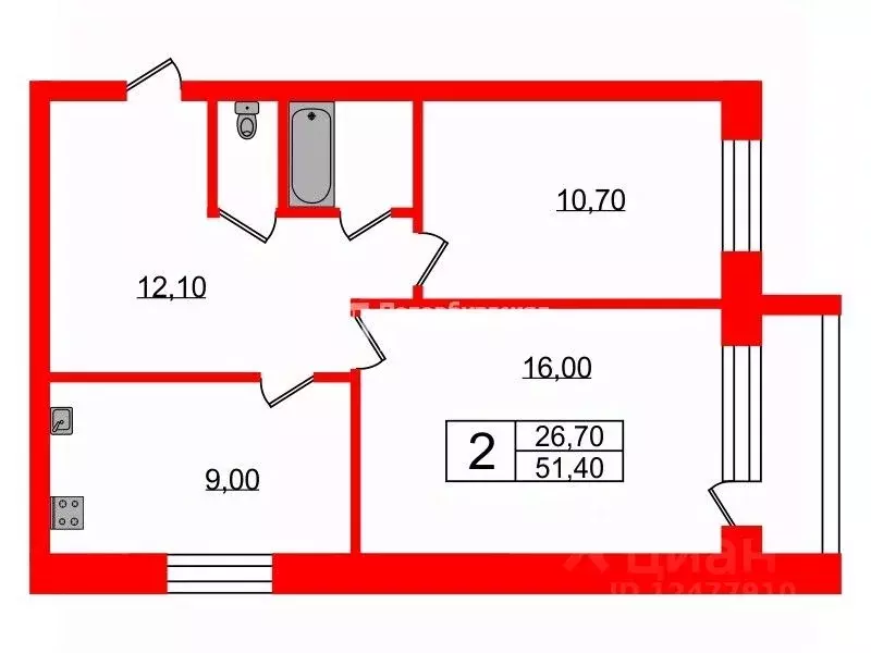 2-к кв. Тверская область, Осташков Локомотивная ул., 15 (51.4 м) - Фото 1