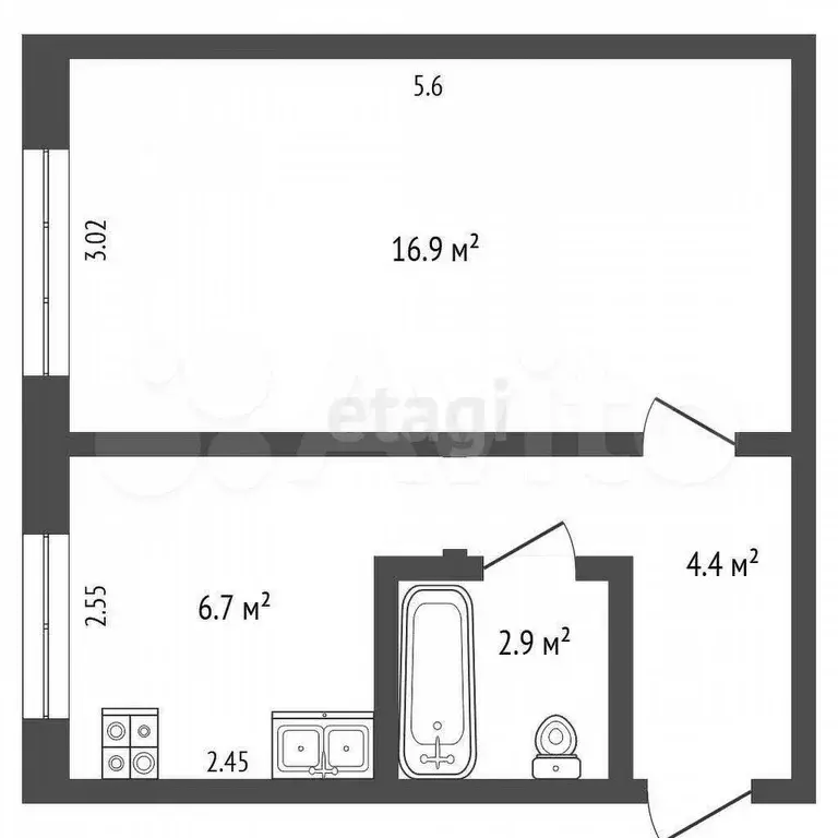 1-к. квартира, 31 м, 4/5 эт. - Фото 0