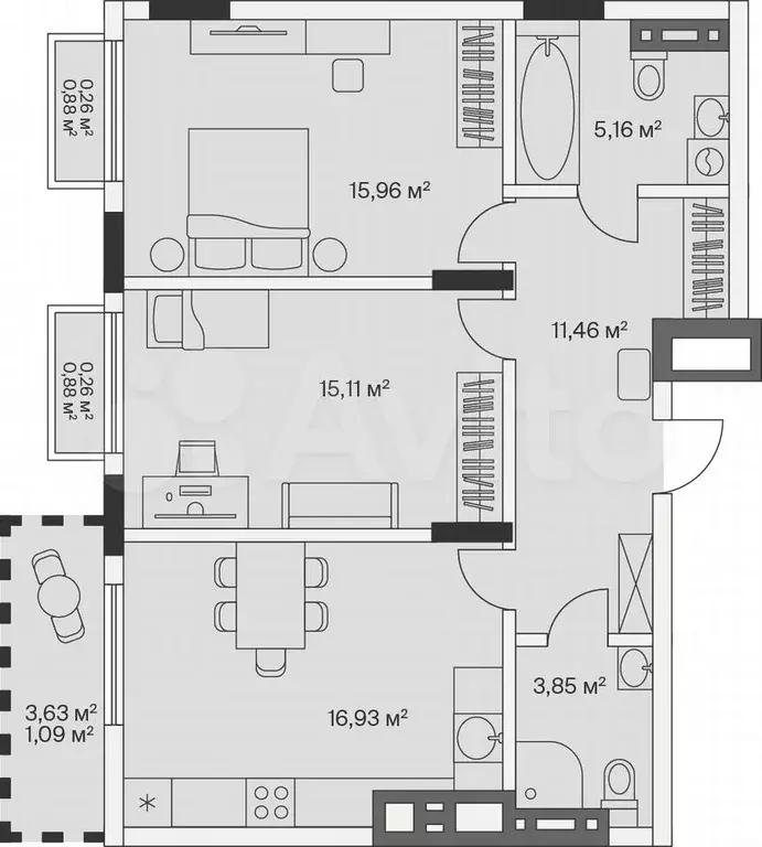 2-к. квартира, 70,1 м, 7/7 эт. - Фото 1