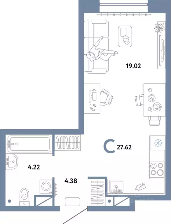 Студия Тюменская область, Тюмень Интернациональная ул., 199к10 (27.62 ... - Фото 1