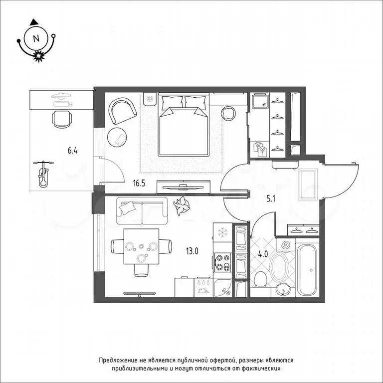 1-к. квартира, 40,5 м, 2/9 эт. - Фото 0