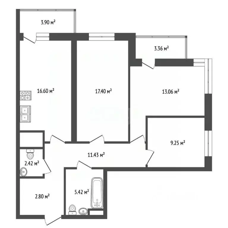3-к кв. Ростовская область, Ростов-на-Дону Тибетская ул., 1Вс3 (86.9 ... - Фото 1
