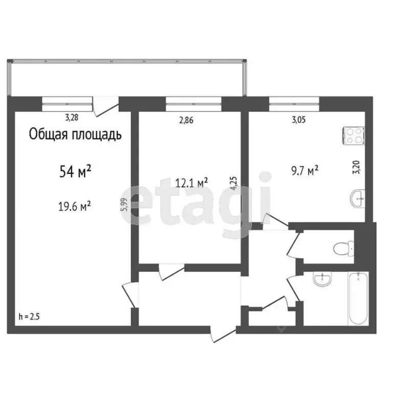 2-к кв. Томская область, Томск ул. Суворова, 14 (53.0 м) - Фото 1
