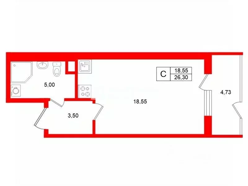 Студия Санкт-Петербург ул. Струве, 10к2 (26.3 м) - Фото 1