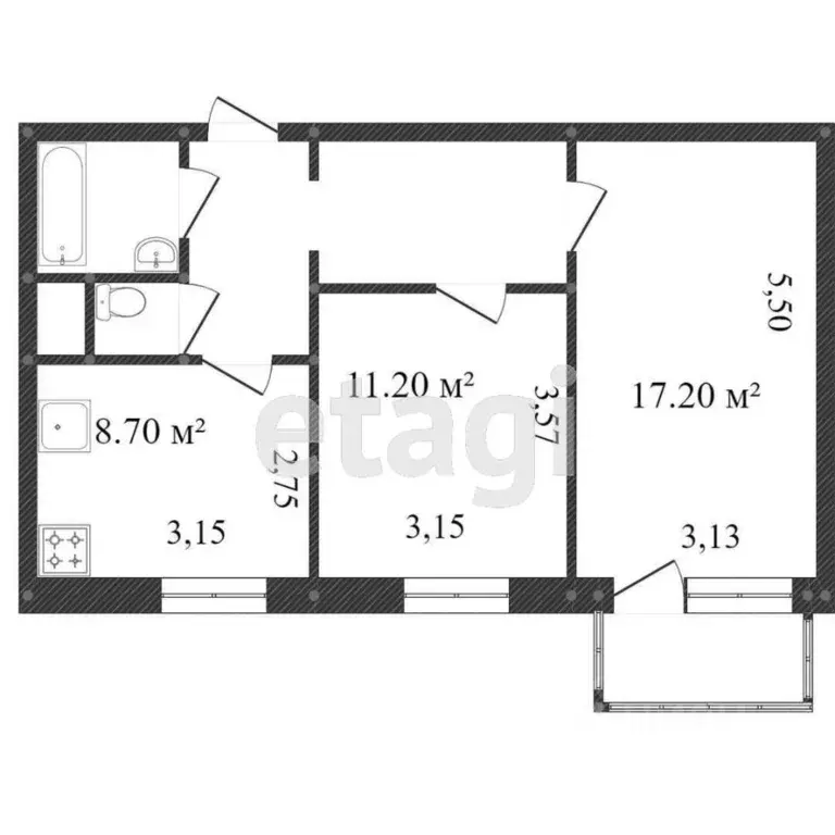 2-к кв. Белгородская область, Белгород бул. Юности, 7 (53.2 м) - Фото 2