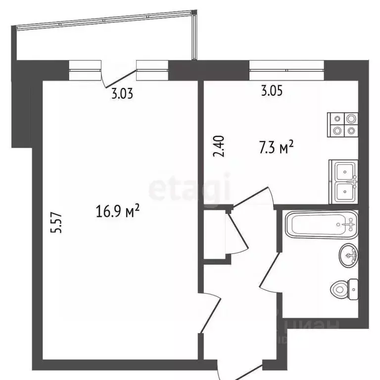 1-к кв. Челябинская область, Челябинск просп. Победы, 111 (31.8 м) - Фото 1