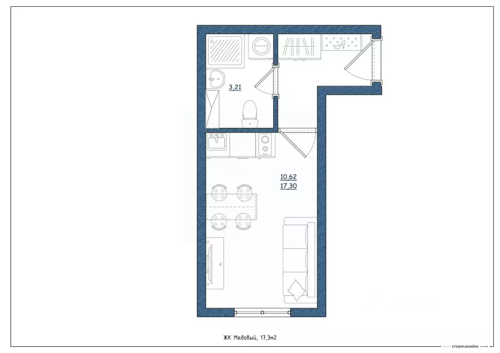 Студия Тверская область, Тверь ул. Медовая, 9к4 (17.3 м) - Фото 2