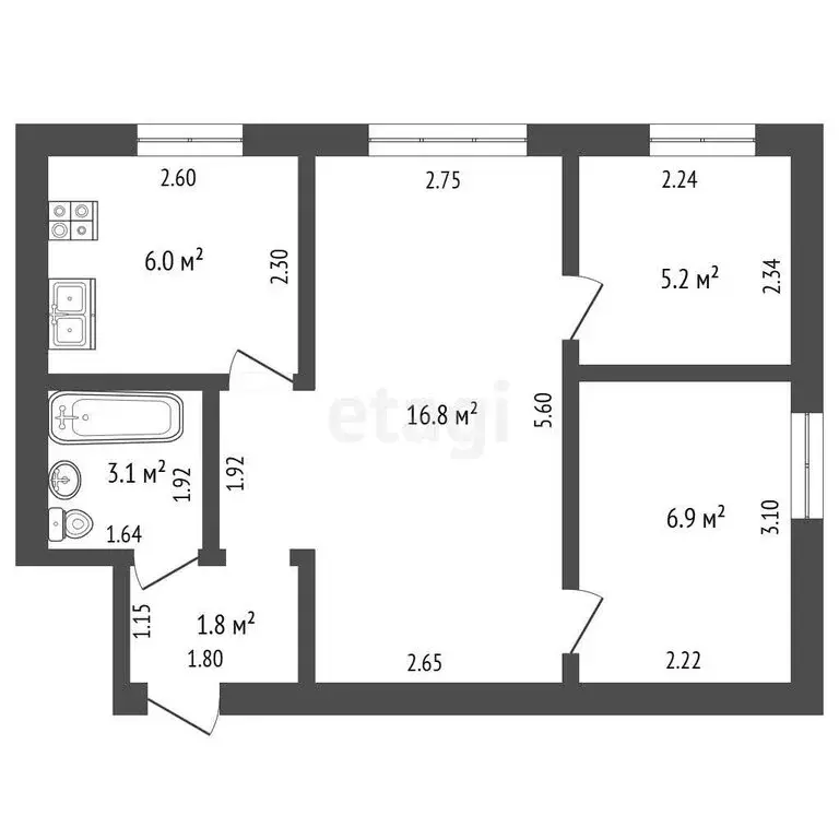 2-комнатная квартира: Стерлитамак, улица Дружбы, 15 (39.8 м) - Фото 1
