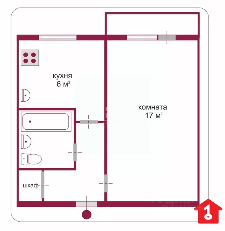 1-к кв. Омская область, Омск ул. 17-й Военный городок, 370 (29.6 м) - Фото 1