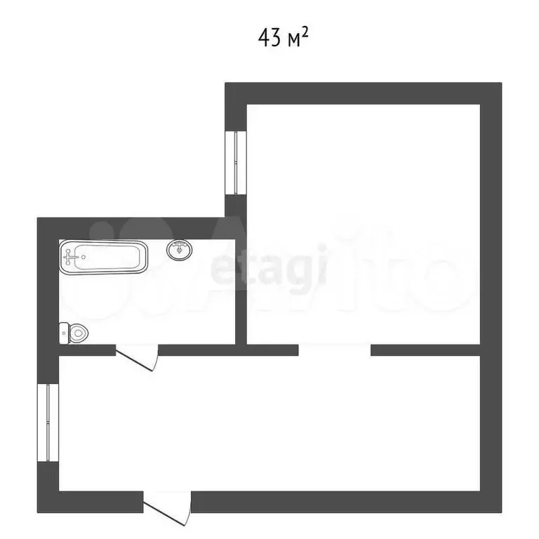 2-к. квартира, 43 м, 1/1 эт. - Фото 0