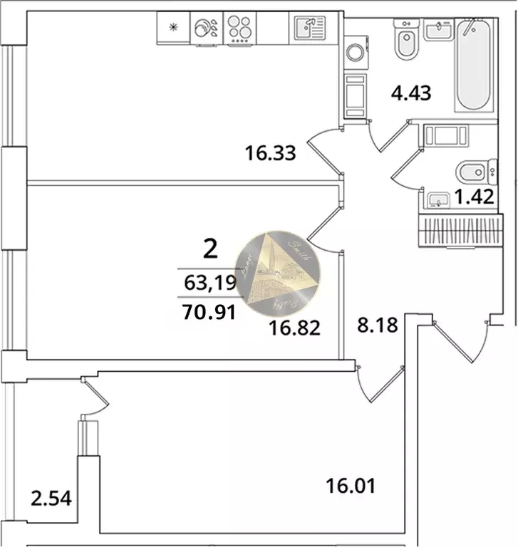 Продаётся 2-к квартира, 70.9 м - Фото 1