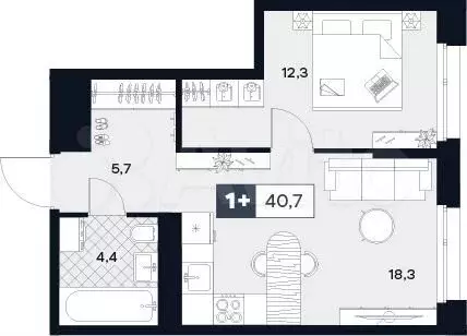 1-к. квартира, 40,7 м, 13/29 эт. - Фото 0