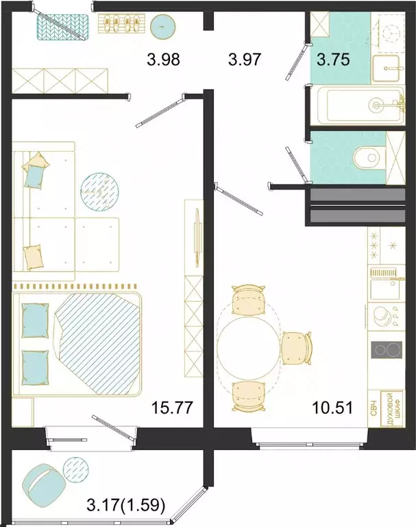 1-к кв. Московская область, Домодедово ул. Текстильщиков, 45 (39.57 м) - Фото 1