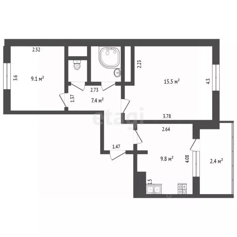 2-к кв. Ямало-Ненецкий АО, Новый Уренгой Энтузиастов мкр, 1 (46.0 м) - Фото 2