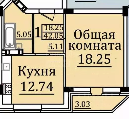 1-к кв. Оренбургская область, Оренбург Народная ул., 36 (40.9 м) - Фото 1