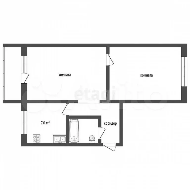 2-к. квартира, 43 м, 2/5 эт. - Фото 0