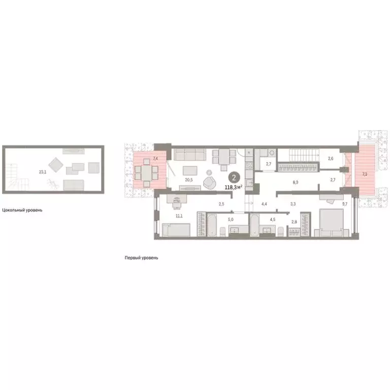 2-комнатная квартира: Тюмень, Мысовская улица, 26к1 (118.32 м) - Фото 1