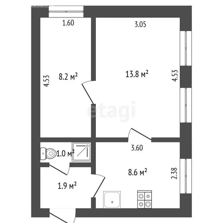 2-комнатная квартира: Ростов-на-Дону, Инициативная улица, 5 (33.5 м) - Фото 0